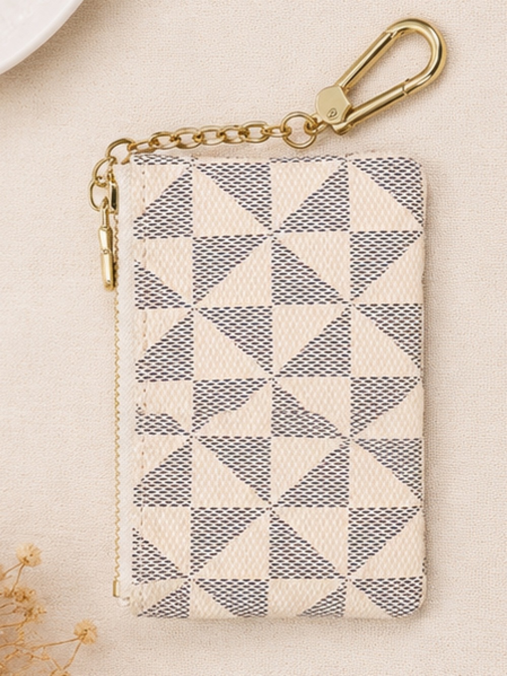 Designer Inspired Geometric Print Zip Card Holder Coin Purse Keychain Wallet